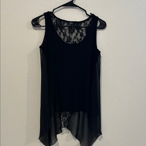 Elegant Black Chiffon and Lace Sleeveless Top